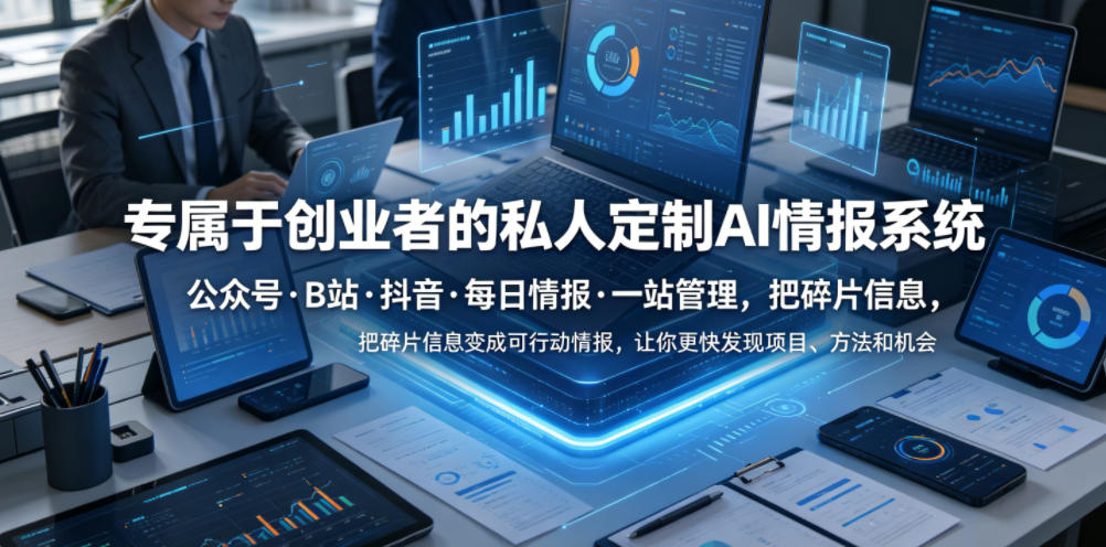专属于创业者的私人定制AI情报系统,公众号·B站·抖音·每日情报·一站管理,把碎片信息变成可行动情报,让你更快发现项目、方法和机会-汇课新知资源网