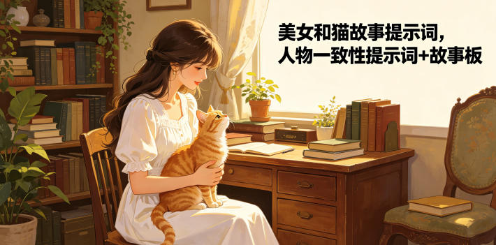 美女和猫故事提示词,人物一致性提示词+故事板-汇课新知资源网