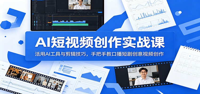 AI短视频创作实战课:活用AI工具与剪辑技巧,手把手教口播短剧创意视频创作-汇课新知资源网