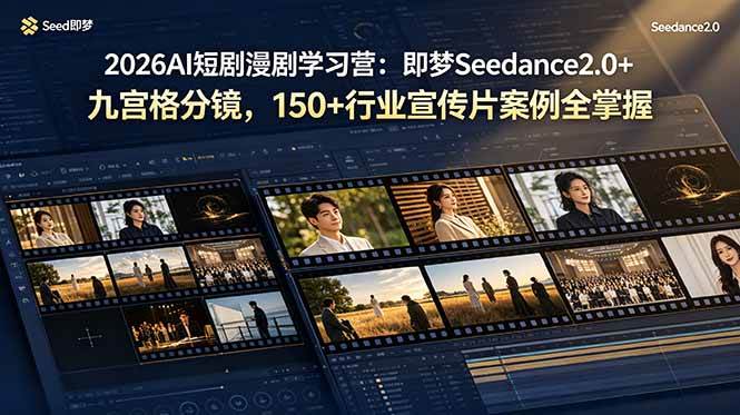 （19055期）2026AI短剧漫剧学习营：即梦Seedance2.0+九宫格分镜，150+行业宣传片案例全掌握-汇课新知资源网