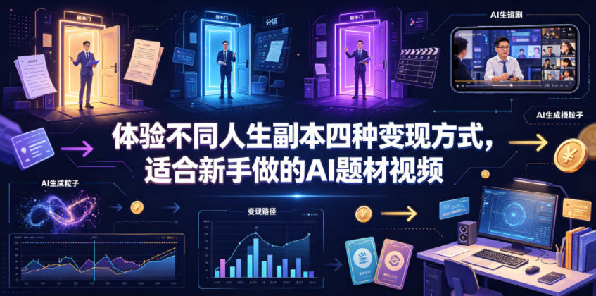 体验不同人生副本四种变现方式，适合新手做的AI题材视频-汇课新知资源网