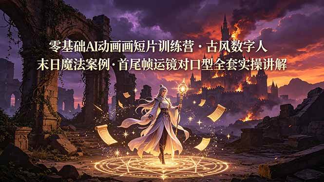 （19078期）零基础AI动画短片训练营，古风数字人末日魔法案例，首尾帧运镜对口型全套实操讲解-汇课新知资源网