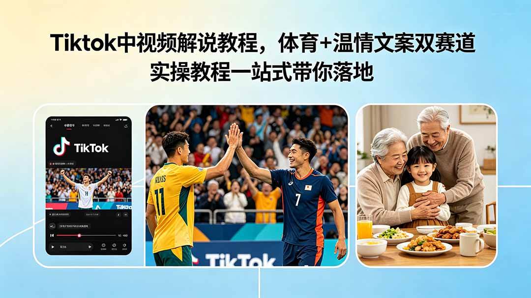 （18910期）Tiktok中视频解说教程，体育+温情文案双赛道实操教程一站式带你落地-汇课新知资源网