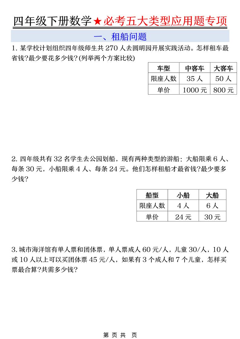 四年级下数学必考五大类型应用题-汇课新知资源网