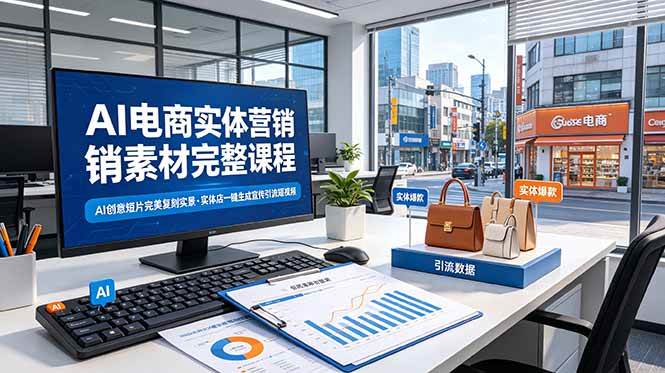 （19076期）AI电商实体营销素材完整课程，AI创意短片完美复刻实景，实体店一键生成宣传引流短视频-汇课新知资源网