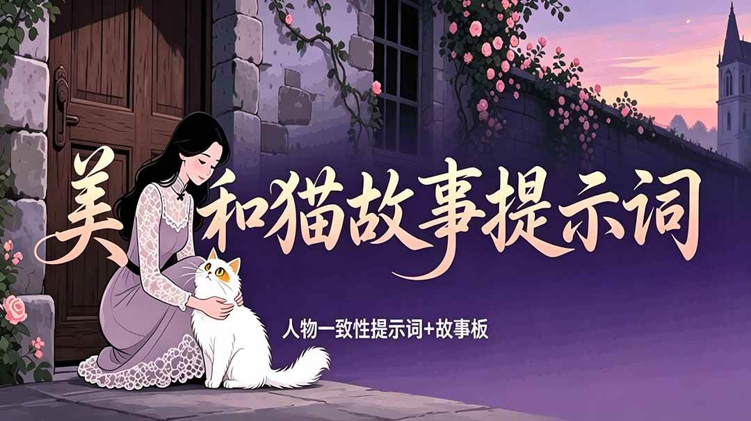 （18909期）美女和猫故事提示词，人物一致性提示词+故事板-汇课新知资源网