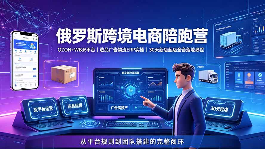 （19371期）2026俄罗斯跨境电商陪跑营：OZON+WB双平台｜选品广告物流ERP实操｜30天新店起店全套落地教程-汇课新知资源网