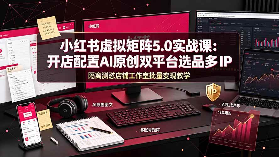 （19521期）小红书虚拟矩阵5.0实战课：开店配置｜AI原创｜双平台选品｜多IP隔离｜测怼店铺工作室批量变现实操教学-汇课新知资源网