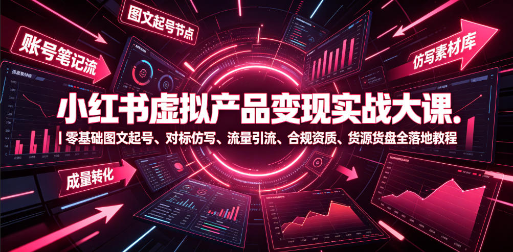 小红书虚拟产品变现实战大课|零基础图文起号、对标仿写、流量引流、合规资质、货源货盘全落地教程-汇课新知资源网