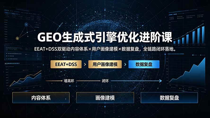 （19269期）GEO生成式引擎优化进阶课：EEAT+DSS双驱动内容体系×用户画像建模×数据复盘，全链路闭环落地-汇课新知资源网