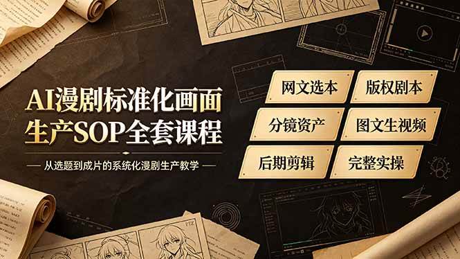 (19199期)AI漫剧标准化画面生产SOP全套课程,网文选本版权剧本分镜资产全覆盖,图文生视频后期剪辑完整实操教学-汇课新知资源网