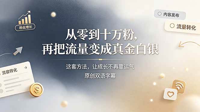 (19198期)从零到十万粉,再把流量变成真金白银——这套方法,让成长不再靠运气【原创双语字幕】-汇课新知资源网