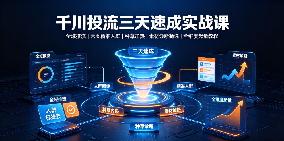 千川投流三天速成实战课｜全域推流、云图精准人群、种草加热、素材诊断筛选全维度起量教程-汇课新知资源网