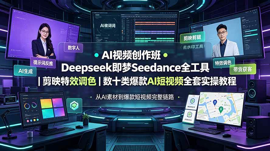 （19454期）AI视频创作班◆Deepseek即梦Seedance全工具｜剪映特效调色｜数十类爆款AI短视频全套实操教程-汇课新知资源网
