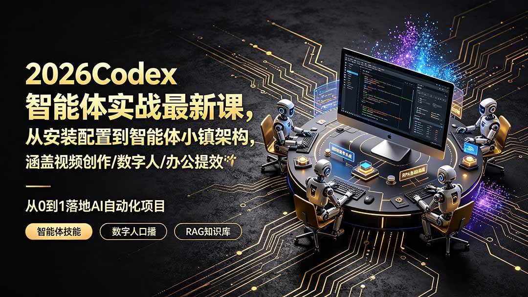 (19237期)2026Codex智能体实战最新课,从安装配置到智能体小镇架构,涵盖视频创作/数字人/办公提效全技能-汇课新知资源网