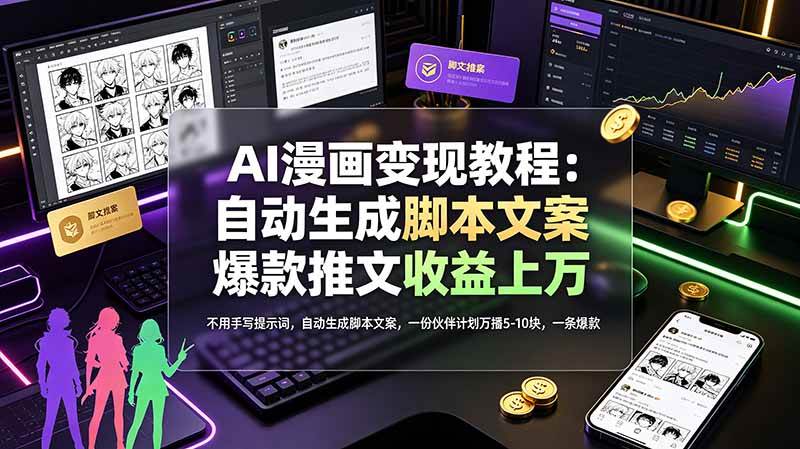 (19170期)AI漫画变现教程:不用手写提示词,自动生成脚本文案,一份伙伴计划万播5-10块,一条爆款推文收益上万-汇课新知资源网