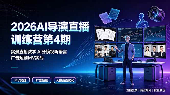 (19216期)2026AI导演直播训练营第4期,实景直播教学AI分镜视听语言,广告短剧MV实战,解决人物画面崩坏痛点-汇课新知资源网