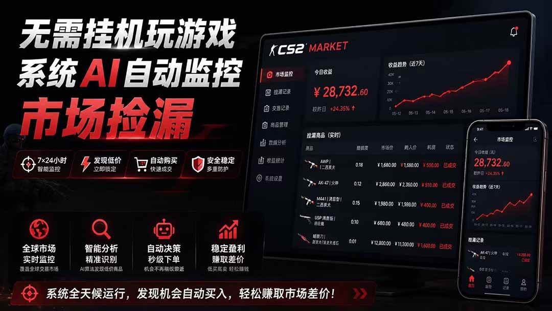 (19555期)系统AI自动监控市场捡漏,不用玩游戏|只需要一部手机|支持任何形式数据验证-汇课新知资源网