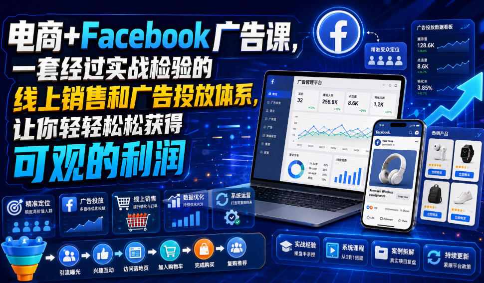 电商+Facebook广告课,一套经过实战检验的线上销售和广告投放体系,让你轻轻松松获得可观的利润【原创双语字幕】-汇课新知资源网