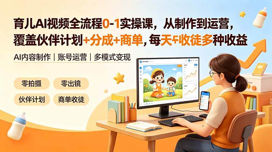 (19236期)育儿AI视频全流程0-1实操课,从制作到运营,覆盖伙伴计划+分成+商单+收徒多种收益,每天500+收益-汇课新知资源网