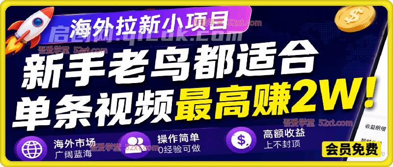 海外拉新小项目，新手老鸟都适合，单条视频最高赚2W！轻资产副业，新手当天就能上手-汇课新知资源网
