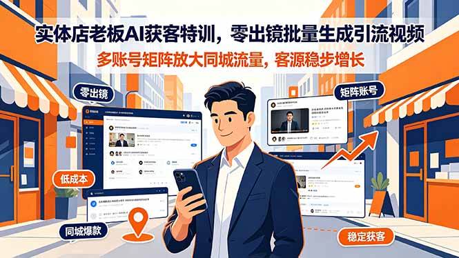 (19234期)实体店老板AI获客特训,零出镜批量生成引流视频,多账号矩阵放大同城流量,客源稳步增长-汇课新知资源网