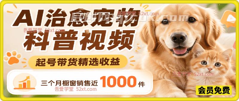 AI治愈宠物科普视频，起号带货精选收益，三个月橱窗销售近1000件-汇课新知资源网