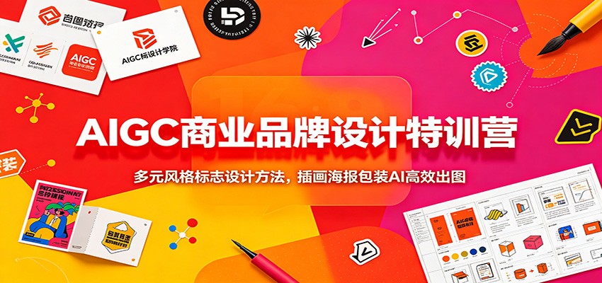 AIGC商业品牌设计特训营:多元风格标志设计方法,插画海报包装AI高效出图-汇课新知资源网