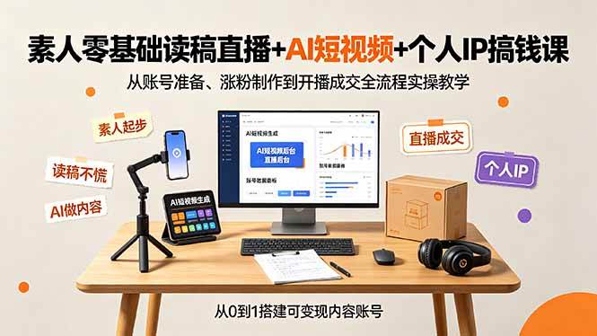 (19232期)素人零基础读稿直播+AI短视频+个人IP搞钱课,从账号准备、涨粉制作到开播成交全流程实操教学-汇课新知资源网