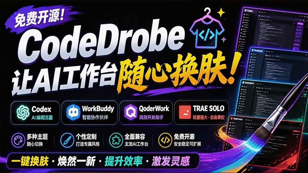 (19586期)免费开源的CodeDrobe,让AI工作台随心换肤,支持Codex、WorkBuddy等,免费且本地运行!-汇课新知资源网