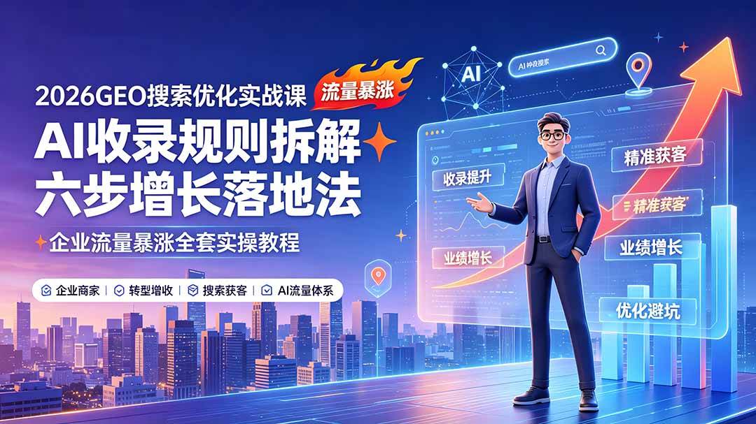 （19333期）2026GEO搜索优化实战课：AI收录规则拆解｜六步增长落地法｜企业流量暴涨全套实操教程-汇课新知资源网