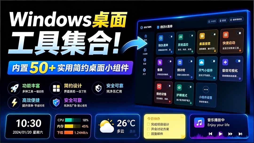 (19585期)Windows桌面工具集合!内置50+实用简约桌面小组件,含截图、录屏、翻译、天气等,多秘工具箱-汇课新知资源网