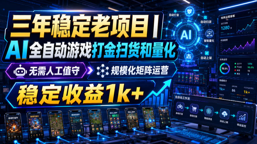 三年稳定老项目|AI全自动游戏打金扫货和量化,无需人工值守,规模化矩阵运营,稳定收益1k+【揭秘】-汇课新知资源网