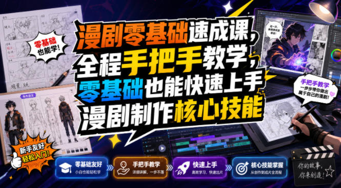 漫剧零基础速成课，全程手把手教学，零基础也能快速上手漫剧制作核心技能-汇课新知资源网