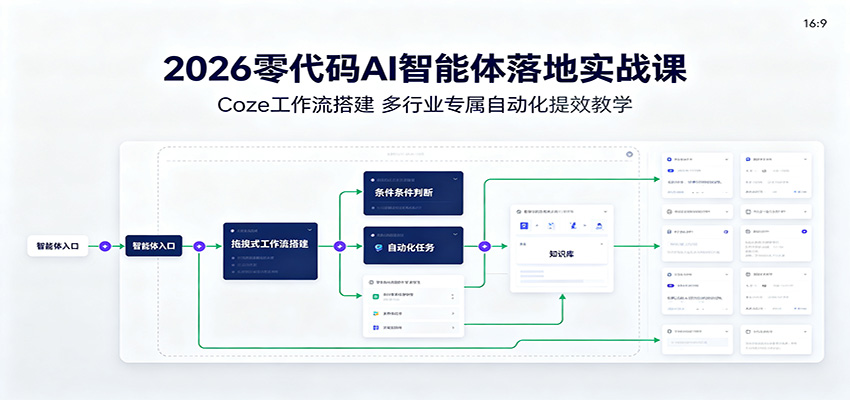 2026零代码AI智能体落地实战课：Coze工作流搭建，多行业专属自动化提效教学-汇课新知资源网