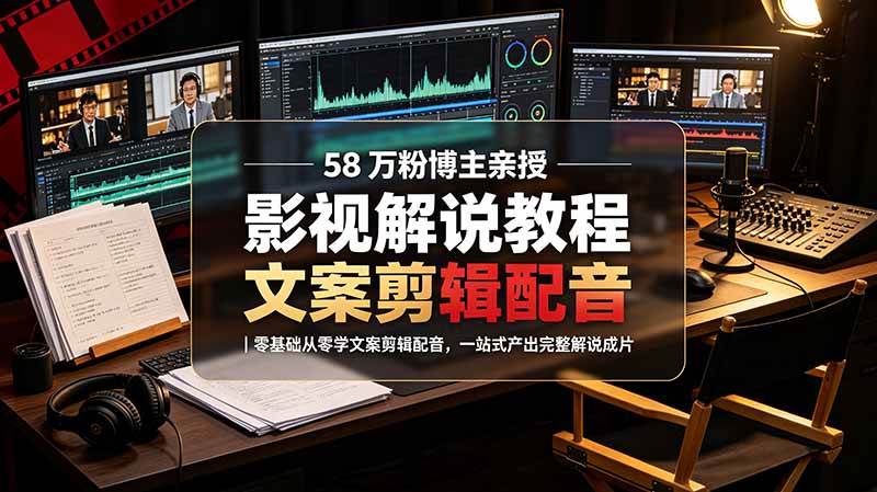 (19160期)58 万粉博主荧幕春秋亲授影视解说教程|零基础从零学文案剪辑配音,一站式产出完整解说成片-汇课新知资源网