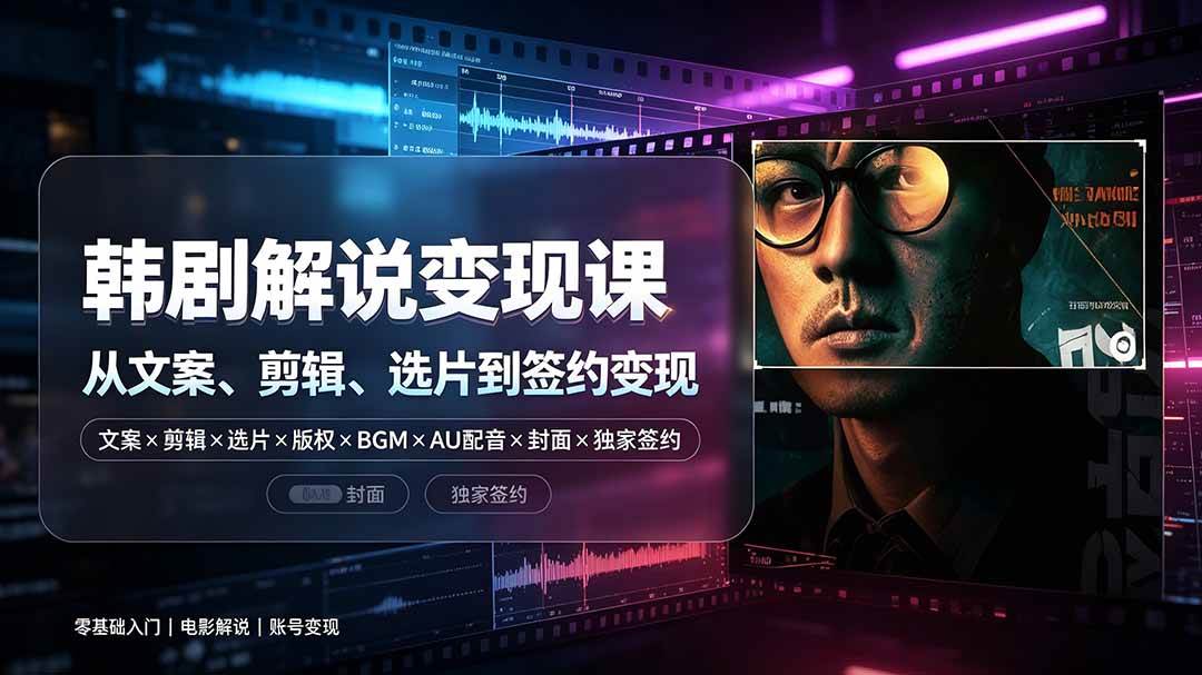 （19438期）抖音270W粉丝博主亲授韩剧解说课：文案×剪辑×选片×版权×BGM×AU配音×封面×独家签约，零基础到变现-汇课新知资源网