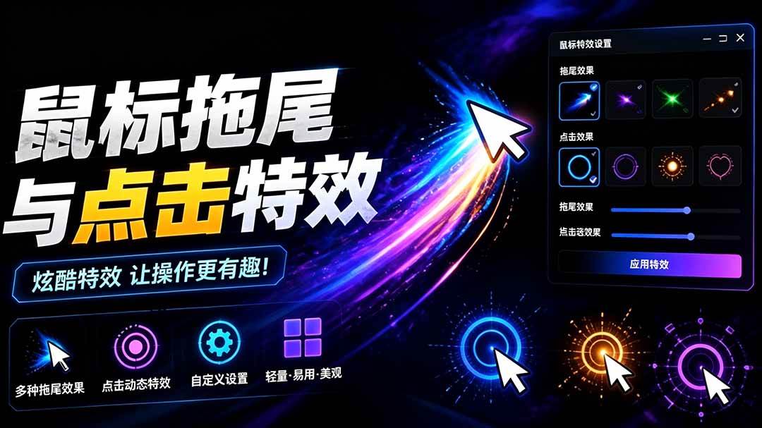 （19356期）Windows特效小工具！一键给你的鼠标添加拖尾与点击动态特效，吾爱出品，免费使用 Mouse Trail-汇课新知资源网