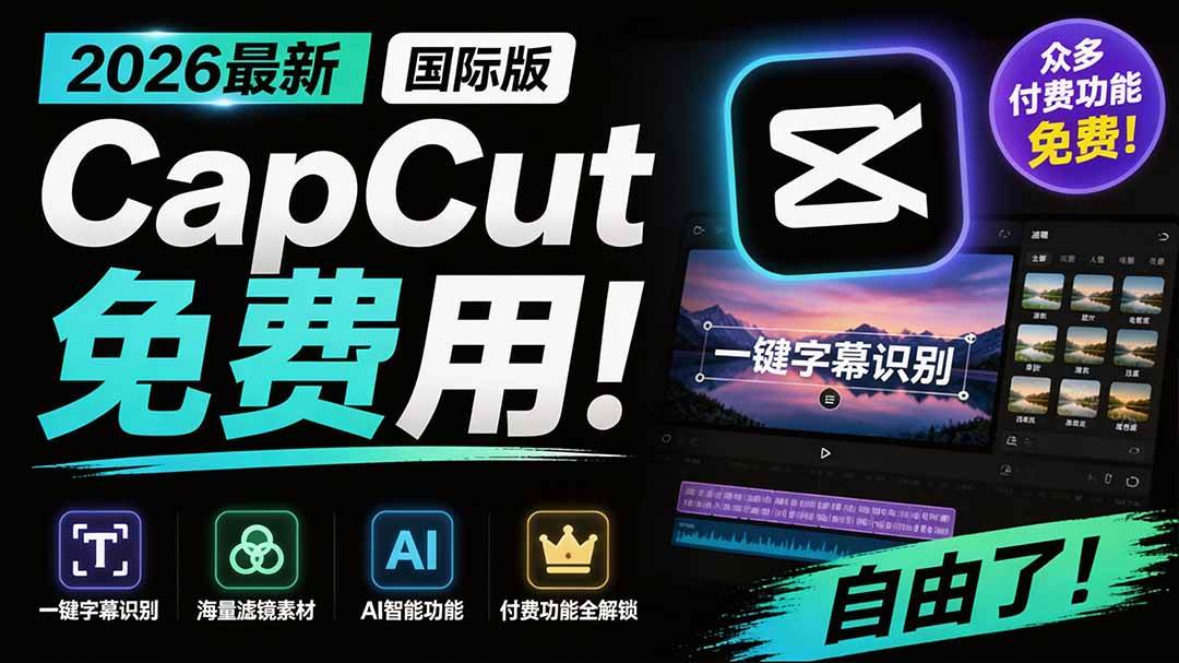 (19621期)2026最新国际版剪映!CapCut 众多付费功能免费用,一键字幕识别 / 滤镜素材 / AI智能功能自由了 CapCut-汇课新知资源网