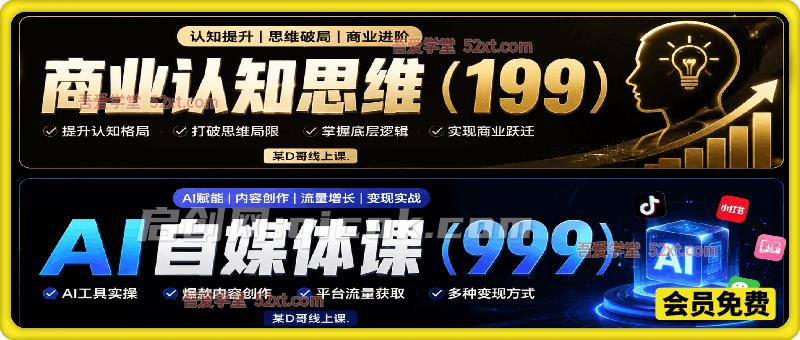商业认知思维(199)+AI自媒体课(999),某D哥线上课-汇课新知资源网