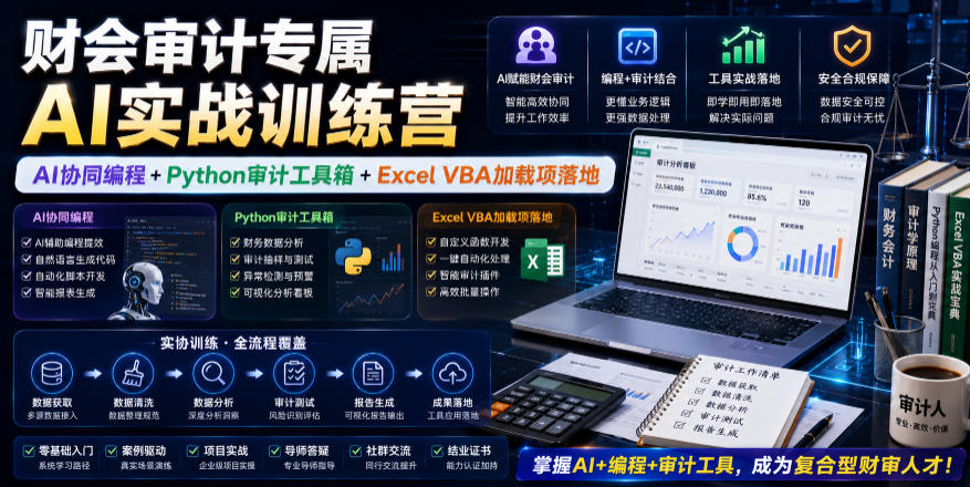 财会审计专属AI实战训练营|AI协同编程+Python审计工具箱+Excel VBA加载项落地(更新0710)-汇课新知资源网