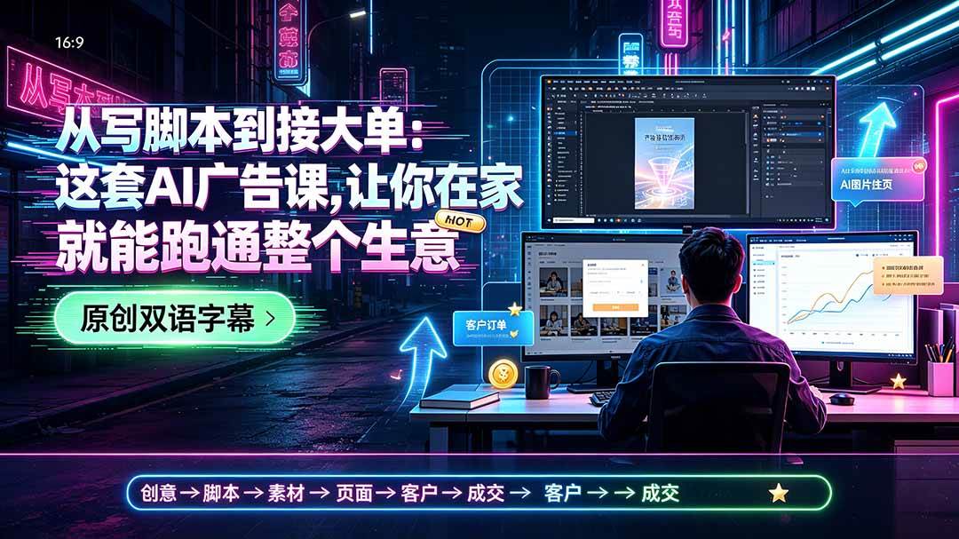 （19318期）从写脚本到接大单：这套AI广告课，让你在家就能跑通整个生意【原创双语字幕】-汇课新知资源网