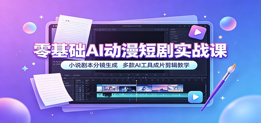 零基础AI动漫短剧实战课：小说剧本分镜生成，多款AI工具成片剪辑教学-汇课新知资源网