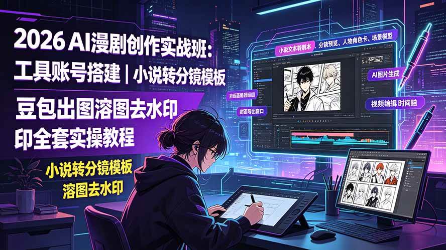 （19433期）2026AI漫剧创作实战班：工具账号搭建｜小说转分镜模板｜豆包出图溶图去水印全套实操教程-汇课新知资源网