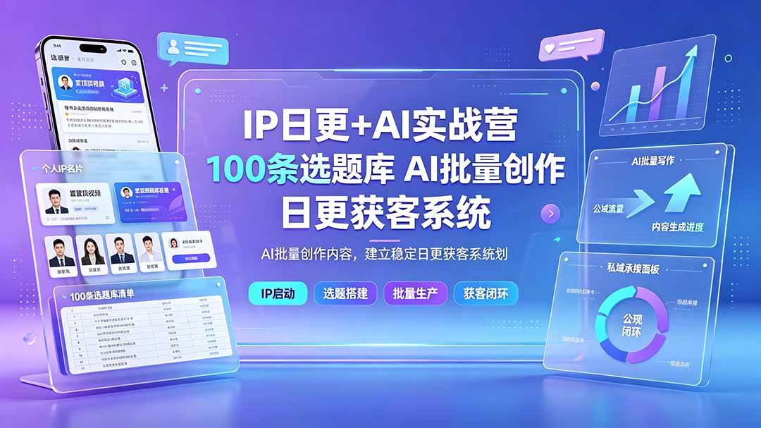 （19353期）IP日更+AI实战营：IP置顶视频制作×100条选题库搭建×10条日更规划，AI批量创作内容，建立稳定日更获客系统-汇课新知资源网