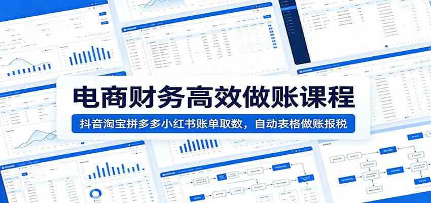 电商财务高效做账课程:抖音淘宝拼多多小红书账单取数,自动表格做账报税-汇课新知资源网