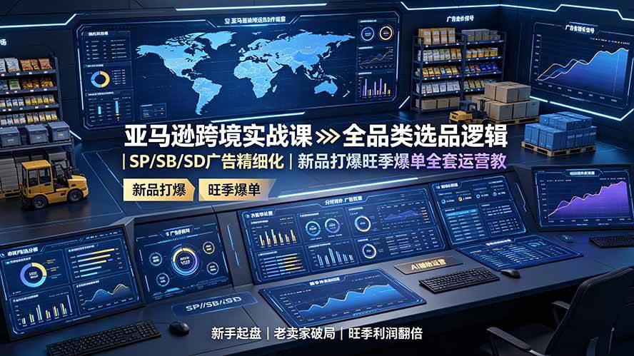 （19352期）亚马逊跨境实战课：全品类选品逻辑｜SP/SB/SD广告精细化｜新品打爆旺季爆单全套运营教程-汇课新知资源网
