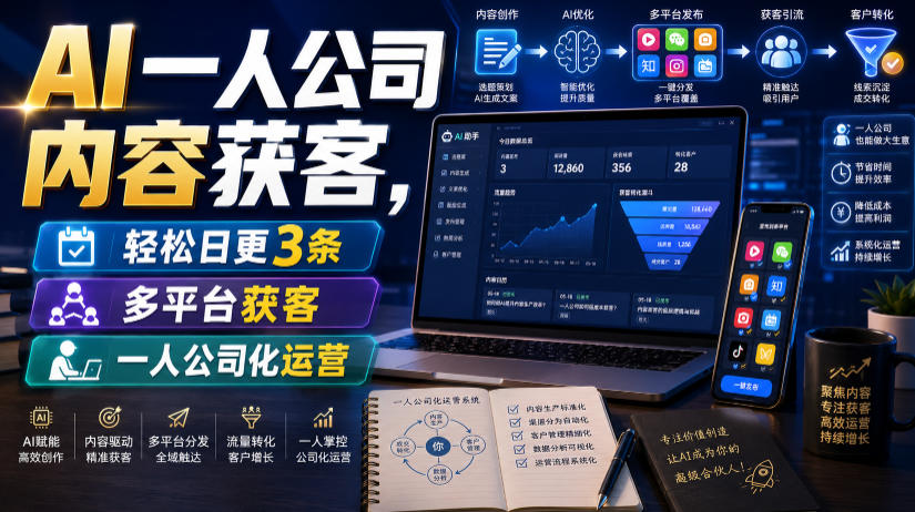 AI一人公司内容获客,轻松日更3条,多平台获客,一人公司化运营(更新)-汇课新知资源网