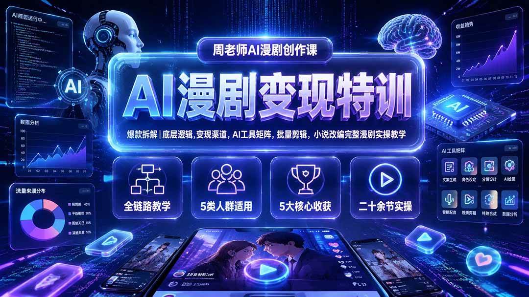 (19633期)AI漫剧变现特训★爆款拆解|底层逻辑,变现渠道,AI工具矩阵,批量剪辑,小说改编完整漫剧实操教学-汇课新知资源网