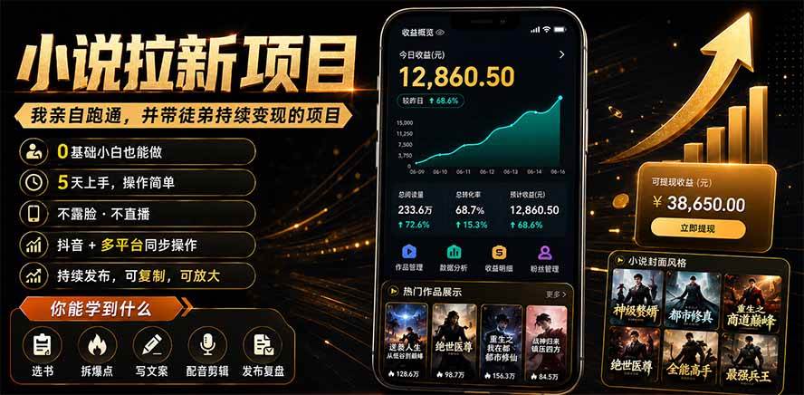 （19379期）抖音及多平台小说拉新项目：我亲自跑通并持续带徒弟实操｜0基础小白5天上手快速变现-汇课新知资源网